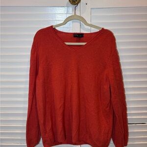 Grace 100% Cashmere Sweater Red Orange V Neck 2X Plus Size